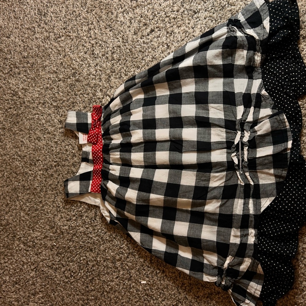 Black and White Checkered Dress with Red Accents